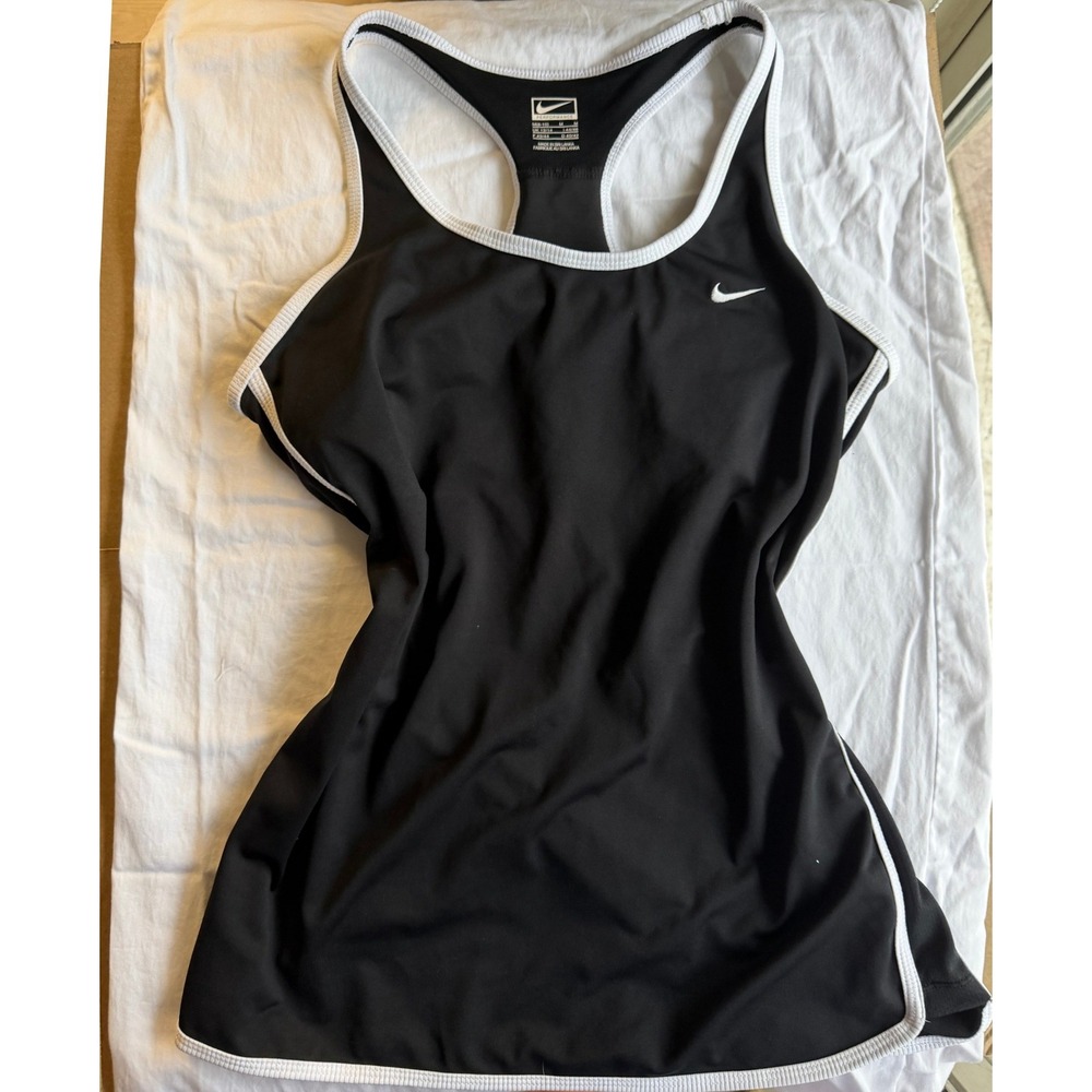 Nike Y2K Black White Tank Top Medium Racerback Trim Built in Bra